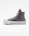 Converse sneakers alta da donna con zeppa Chuck Taylor All Star Lift Platform Metallico Glitter A01301C nero-rame-bianco