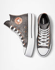 Converse sneakers alta da donna con zeppa Chuck Taylor All Star Lift Platform Metallico Glitter A01301C nero-rame-bianco
