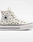 Converse high sneakers in canvas with wedge Chuck Taylor All Star Lift Platform Embroidered Stars A03724C egret-black 