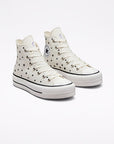 Converse high sneakers in canvas with wedge Chuck Taylor All Star Lift Platform Embroidered Stars A03724C egret-black 