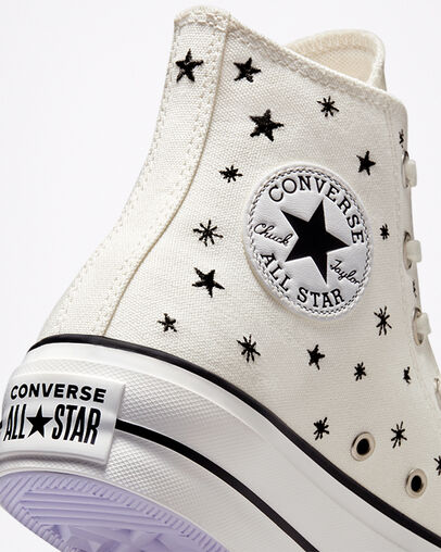 Converse sneakers alta in canvas con zeppa Chuck Taylor All Star Lift Platform Embroidered Stars A03724C egret-black