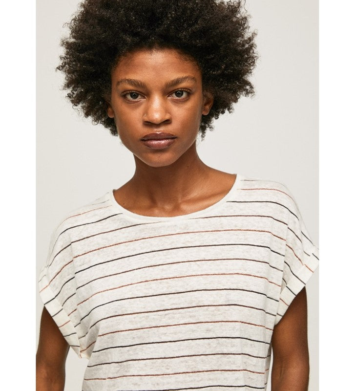 Pepe Jeans women&#39;s linen t-shirt with Olaya striped print PL505461 0AA multi