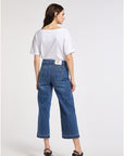CafèNoir Jeans trousers for women Coulotte with fringed hem C7JJ0065 B048 medium blue