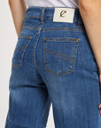 CafèNoir Jeans trousers for women Coulotte with fringed hem C7JJ0065 B048 medium blue
