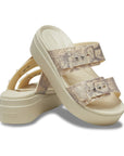 Crocs Women's wedge sandal Brooklyn Snake Buckle Low Wedge W 208244-1FR vanilla-multi