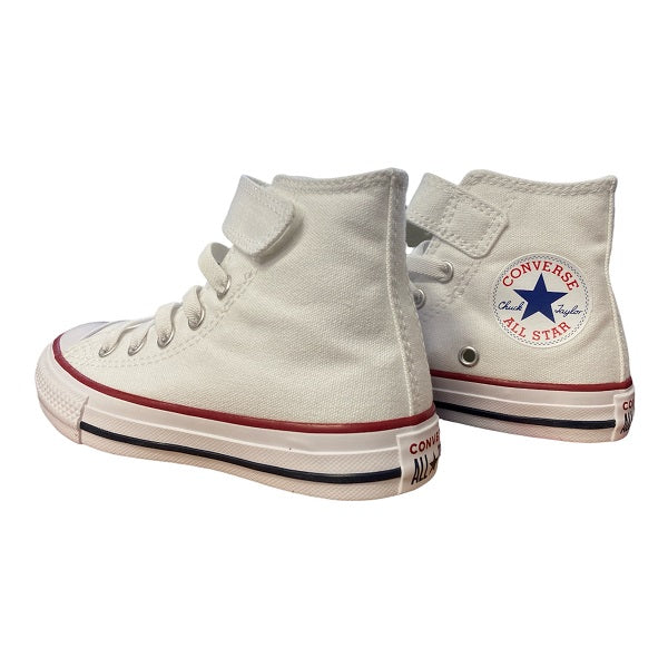 Sneakers Converse Chuck Taylor All Star 372884C bianche per bambini con laccio elastico, vista laterale/frontale/suola