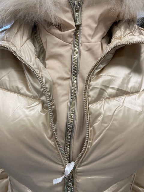 Yes Zee Women&#39;s quilted jacket with detachable vest with hood and faux fur J016QV00 0222 beige