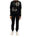 Hangar93 Boy's tracksuit in brushed cotton with crew-neck sweatshirt and trousers with elasticated hem Z2771J NER01 black