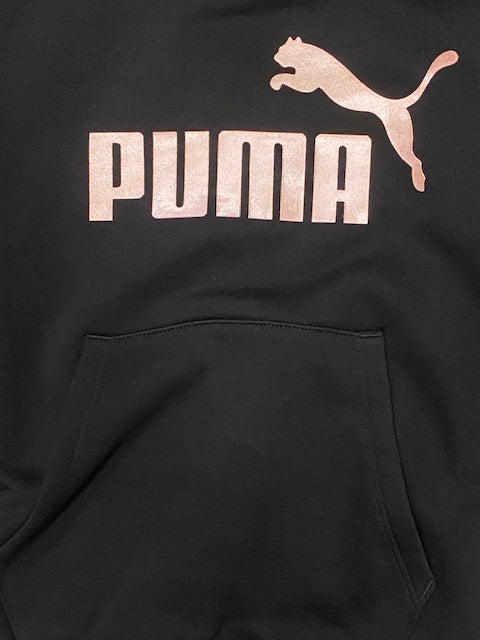 Puma Girls&#39; sweatshirt with hood and pouch pocket ESS+ 2 logo print 670310 11 black pink gold