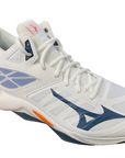 Mizuno unisex volleyball shoes Wave Dimension Mid V1GA224522 white-dark denim-blue jasper 