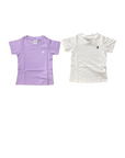 Champion 2 Legacy American CLassics C Logo girl's short sleeve t-shirt 404237 WW009 WHT/LVN white-wisteria