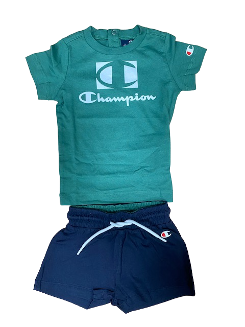 Champion children&#39;s outfit Legacy t-shirt and shorts 306379 GS108 FOLI green blue