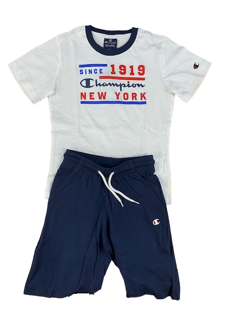 Champion boy&#39;s outfit Legacy Graphic T-shirt + Bermuda 306315 WW001 WHT white