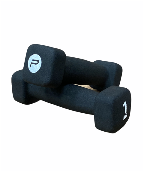 Set manubri in neoprene Pure 2Improve 2x1kg nero antiscivolo per home fitness e tonificazione, modello P2I201390, logo