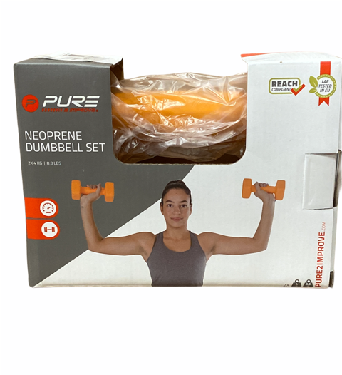 Set manubri in neoprene Pure 2Improve 2x4kg colore arancione antiscivolo per allenamento professionale e bodybuilding, modello P2I201420 top di gamma, scatola