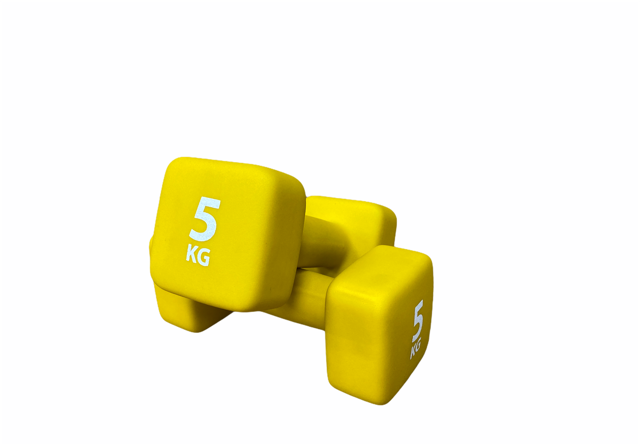 Set manubri in neoprene Pure 2Improve 2x5kg colore giallo antiscivolo per allenamento ELITE e bodybuilding professionale, modello P2I201430 265951 massimo peso disponibile