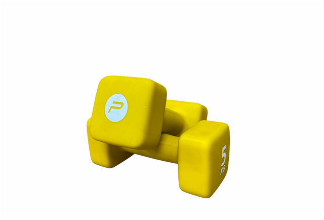 Set manubri in neoprene Pure 2Improve 2x5kg colore giallo antiscivolo per allenamento ELITE e bodybuilding professionale, modello P2I201430 265951 massimo peso disponibile, logo