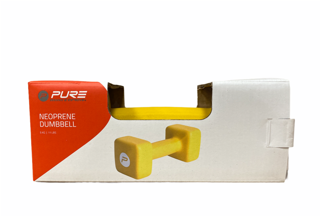 Set manubri in neoprene Pure 2Improve 2x5kg colore giallo antiscivolo per allenamento ELITE e bodybuilding professionale, modello P2I201430 265951 massimo peso disponibile, scatola