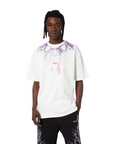 Phobia White unisex t-shirt with fuchsia gray purple lightning PH00108PUGRFU 