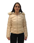 Gaudi Synthetic down jacket with hood and faux fur 121BD35006 125001-02 beige