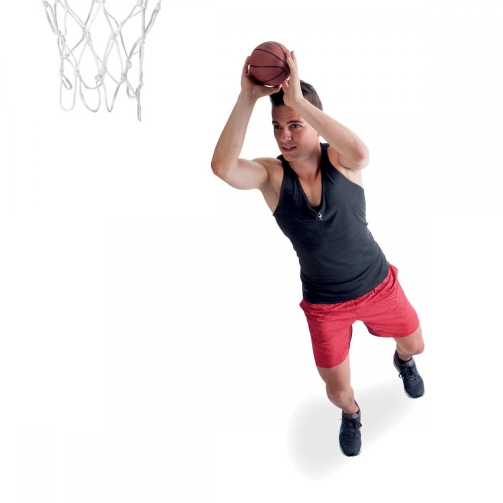 Canestro basket mini Pure 2Improve Fun Hoop Classic P2I100210 montato sopra porta con tabellone e pallone, dimostrazione