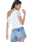 Relish one-shoulder t-shirt with tulle Riku RDP2301146005 white