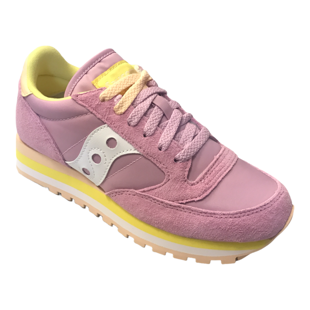 Saucony Original Jazz Triple S60530-18: sneakers donna rosa-giallo con suola tripla per massimo comfort. Design iconico, colori vivaci. Spedizione veloce, recensioni eccellenti.