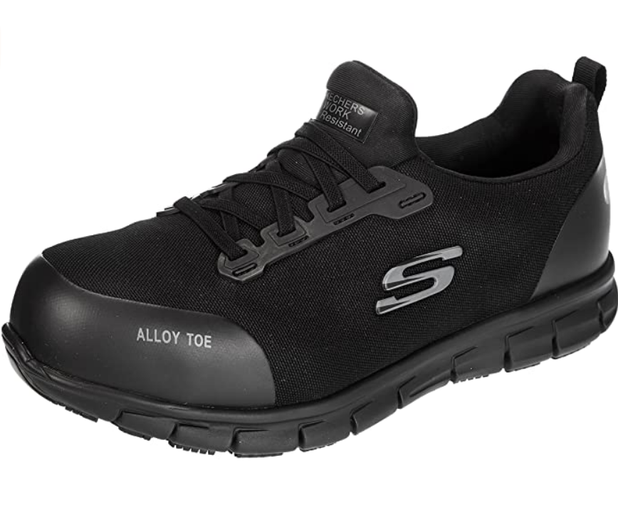 Skechers Sure Track Jixie 108041EC/BLK black, scarpe da lavoro antinfortunistiche con Memory Foam, suola antiscivolo e puntale rinforzato per massima sicurezza professionale