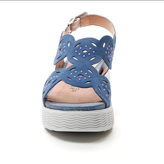 Stonefly sandalo da donna con zeppa Park 9 Velour 216104 0M5 blu