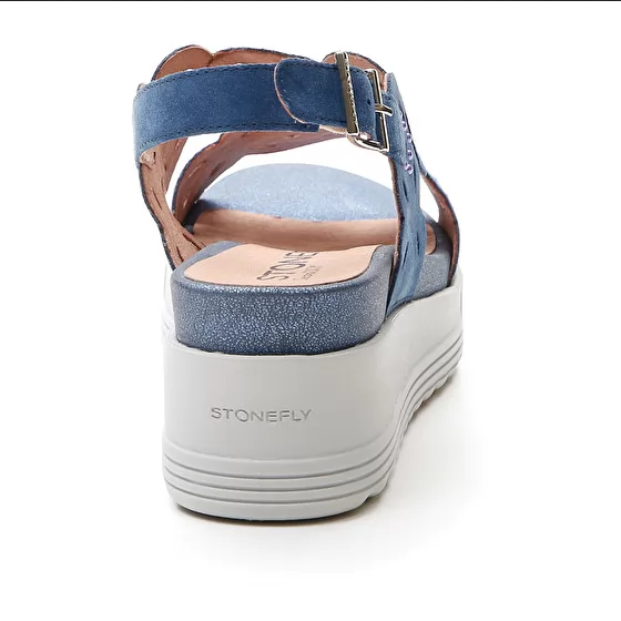 Stonefly sandalo da donna con zeppa Park 9 Velour 216104 0M5 blu