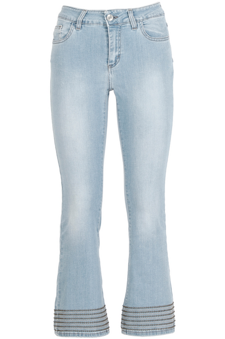 CafèNoir Pantalone Denim Cropped Flare con Borchiette C7JJ0056 blu chiaro