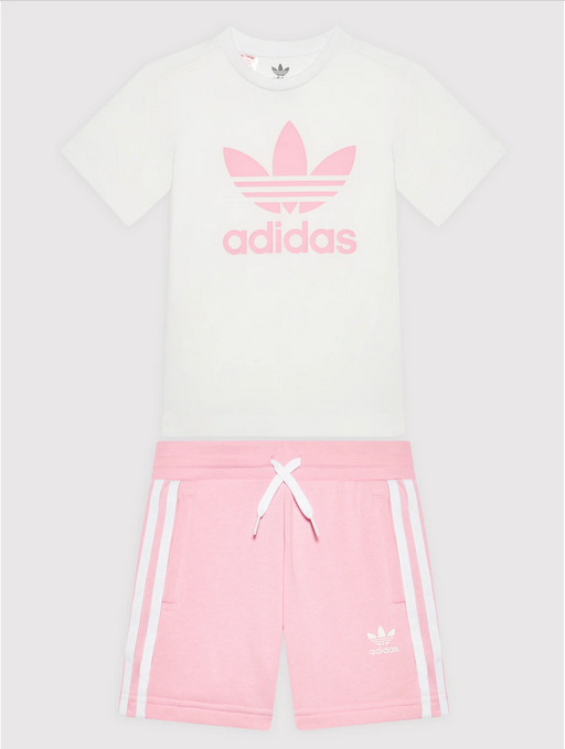 Adidas girls&#39; t-shirt and shorts set HC9507 white-true pink