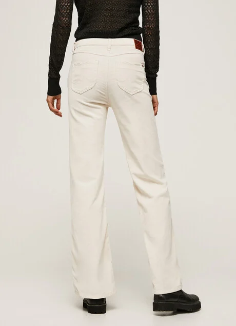 Pepe Jeans Pantaloni da donna svasati in velluto a coste Willa Cord PL2115850 804 ivory