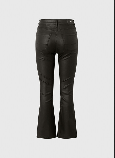 Pepe Jeans Dion Flare black waxed jeans trousers with high waist and wide PL204156XB0 denim black