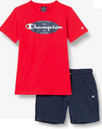 Champion boy's outfit Legacy Graphic T-shirt + Bermuda 306314 RS046 HRR red-navy