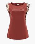 Freddy Modal T-shirt with printed viscose cap sleeves S3WSLT17 RFLO55 brick red 