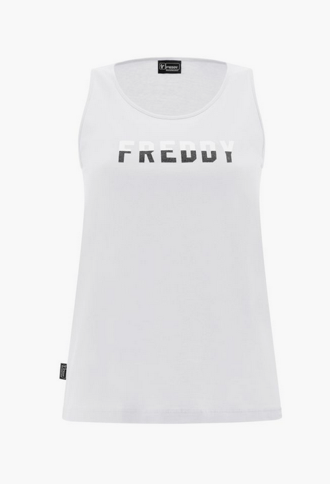 Freddy Women&#39;s comfort jersey tank top with two-tone FREDDY print S3WCXK1 W white