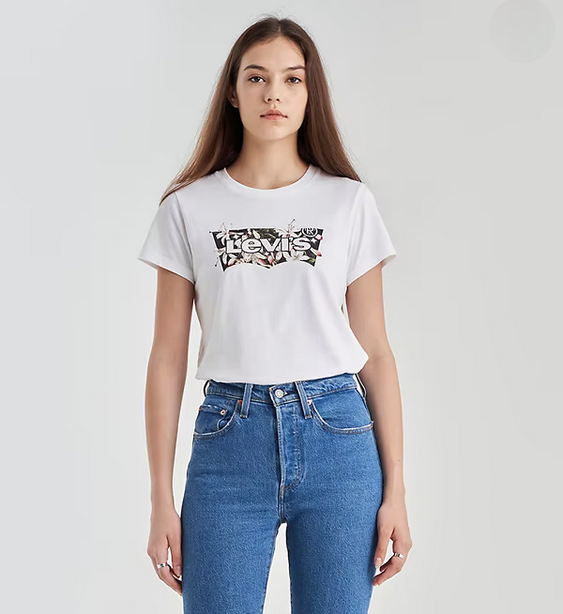 Levi&#39;s short sleeve T-shirt with The Perfect Tee logo Classic 17369-2033 dark floral fill bright white
