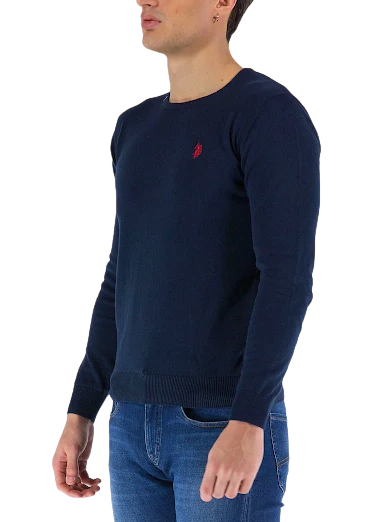US Polo Assn Men&#39;s crew neck sweater in Burt cotton 64878-53241 179 blue 