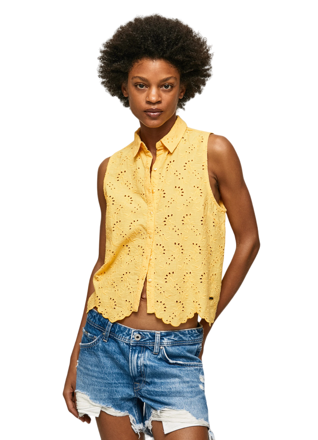 PepeJeans Eris perforated sleeveless women&#39;s shirt PL304553 039 shine 