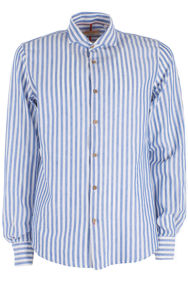Yes Zee Men&#39;s striped shirt long sleeve linen blend C505-UD00-2713 white-blue
