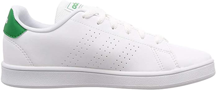 Adidas Advantage EF0213 bianco-verde, sneakers da bambino con tomaia in similpelle, 3 strisce traforate e soletta OrthoLite® per comfort e stile quotidiano