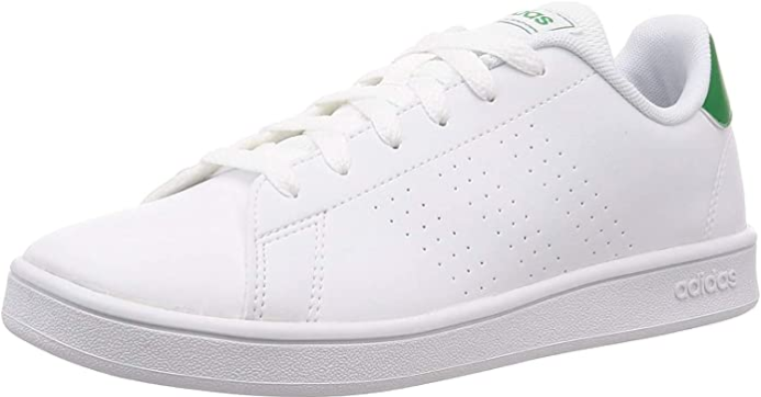 Adidas Advantage EF0213 bianco-verde, sneakers da bambino con tomaia in similpelle, 3 strisce traforate e soletta OrthoLite® per comfort e stile quotidiano