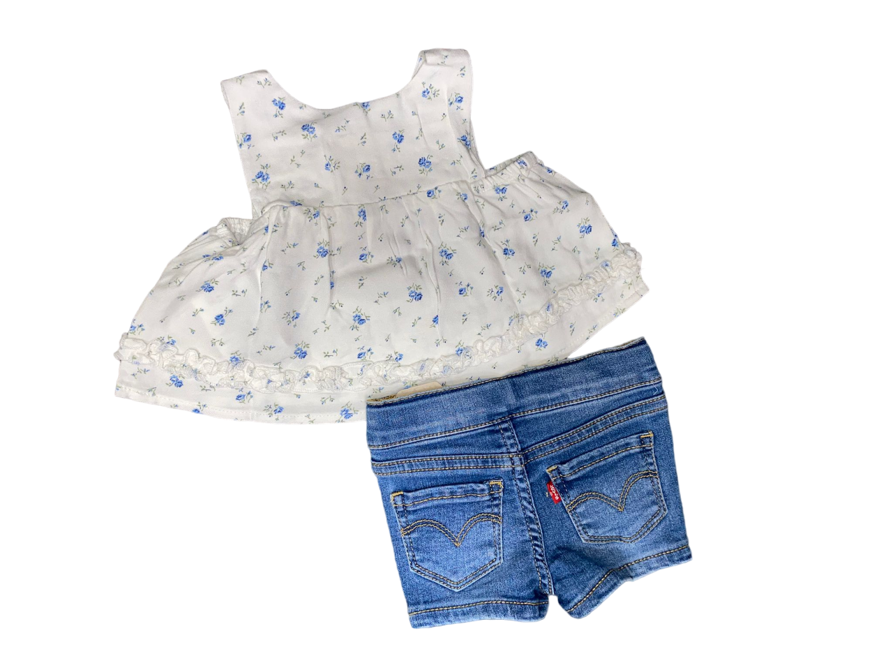 Levi&#39;s children&#39;s outfit with denim shorts and tank top 1EH109 W51 white alyssum