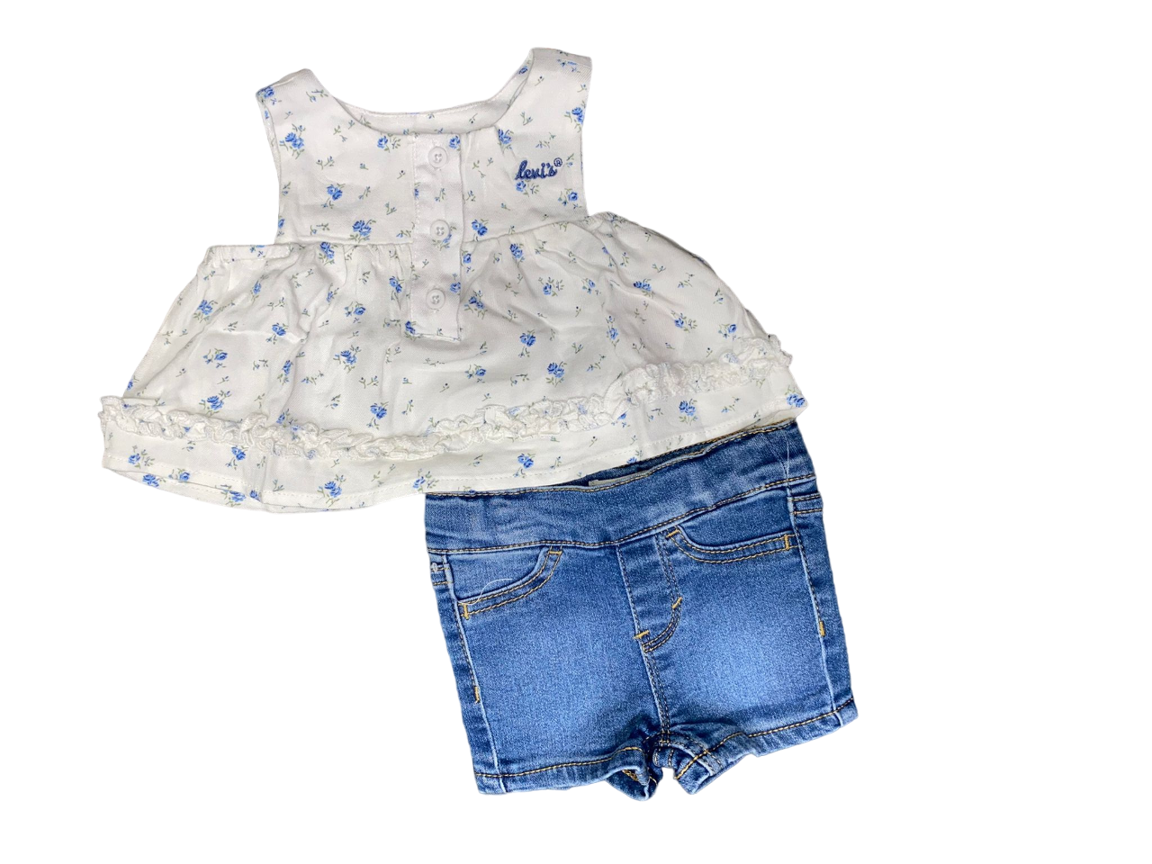 Levi&#39;s children&#39;s outfit with denim shorts and tank top 1EH109 W51 white alyssum