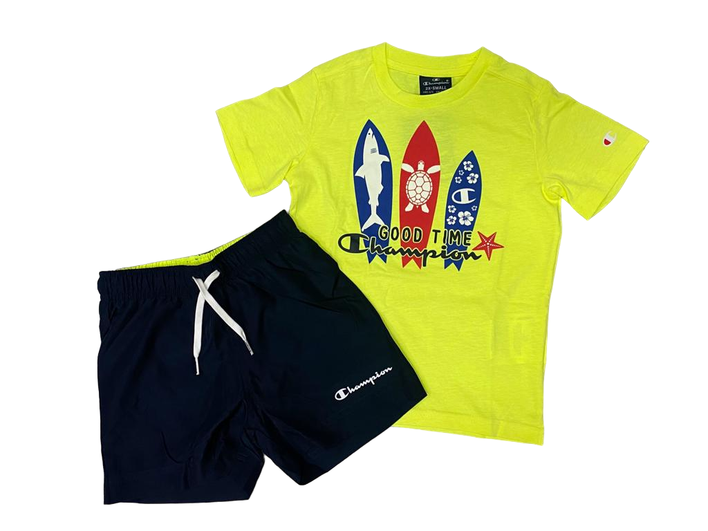 Champion Completo per bambini e ragazzi Legacy T-Shirt e Beachshorts 306392 YF002 SYFF giallo-blu