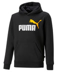 Puma Boys' Hooded Sweatshirt with Front Kangaroo Pocket ESS+ 2 Col Big Logo Hoodie FL B 586987 54 Black-Tangerine