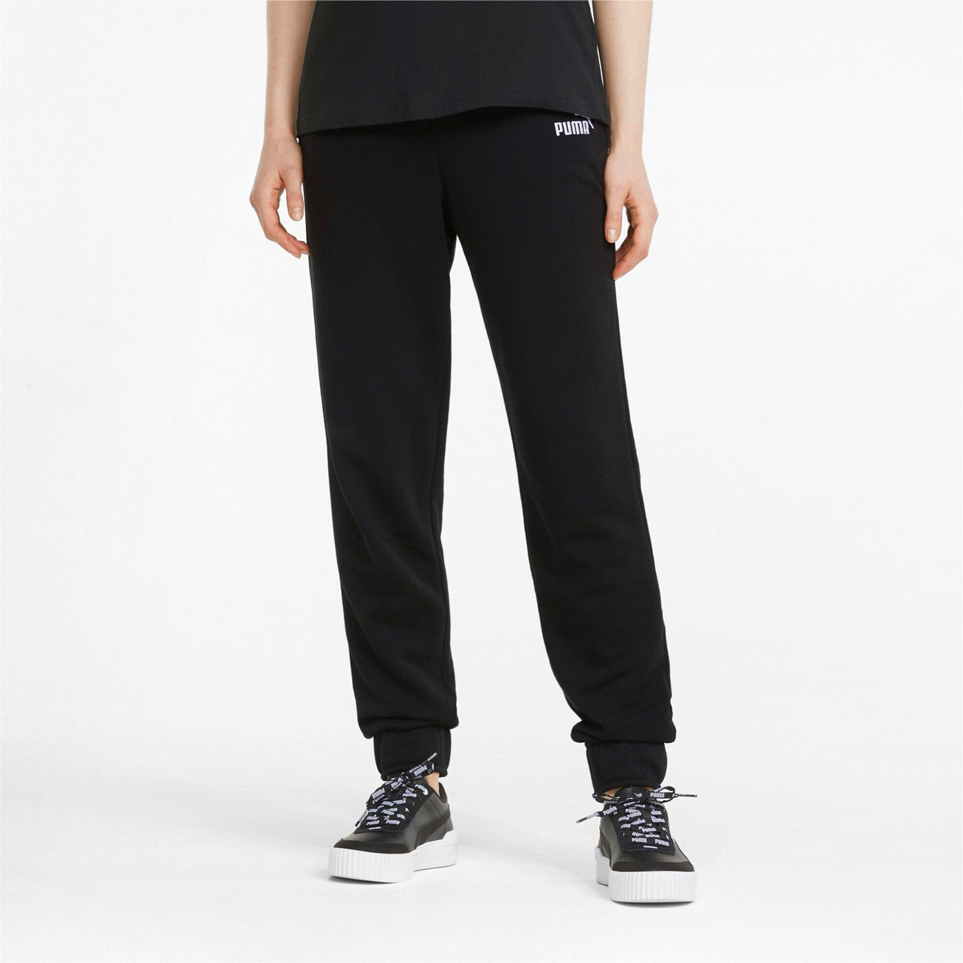 Puma women&#39;s sports trousers with cuff ESS+ Embroidery High-Waist Pants TR cl 847093-01 black